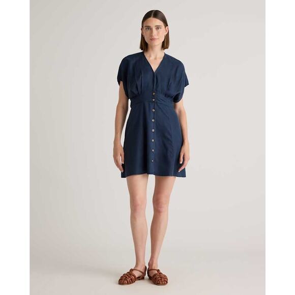 New Quince Vintage Wash Tencel Button Front Dress Lyocell Midnight Blue XS 3965K - Picture 1 of 9